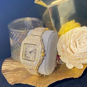 Elegant Gold Men’s Watch Lab Diamond Stones